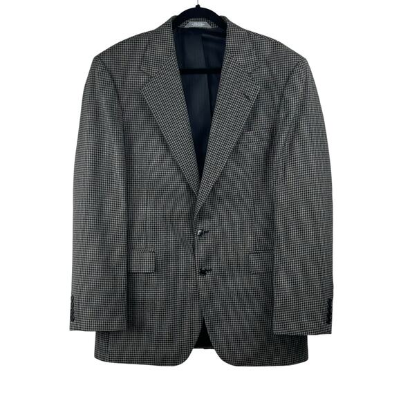 Haggar Black Tan Tweed Houndstooth Two Buttoned Vented Blazer Sport Coat 42L USA - Picture 1 of 15